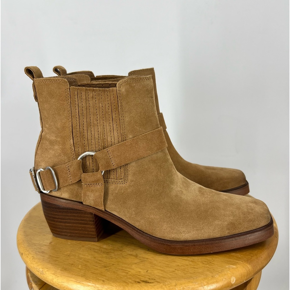 Sam Edelman Bellamie Ankle Boot Bootie Camel Leather suede Silver Buckle…